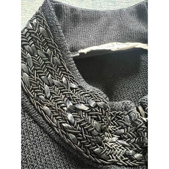 Vintage St John Black Santana Knit Zip Front High Braid Collar Blazer Women's 12 - Picture 5 of 10